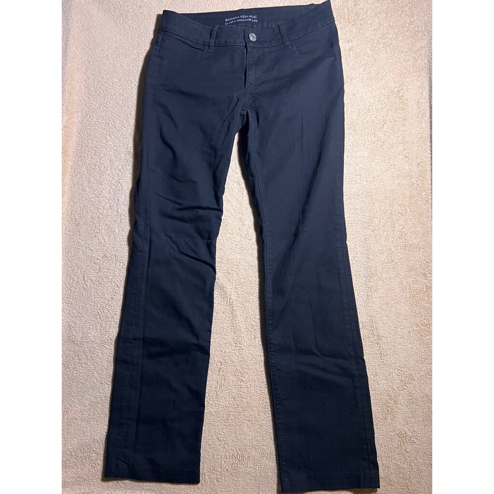 Banana Republic Women 8 Black Classic Straight Leg Button Zip Pocket Jeans